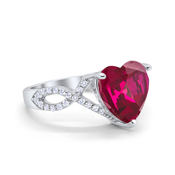 Art Deco Heart Promise Twisted Shank Simulated Ruby CZ Wedding Ring 925 Sterling Silver